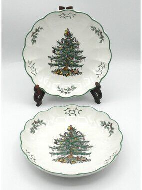 Christmas Tree by Spode 8-1/2 In. Scalloped Serving Bowl Set of 2 Pattern SP CHT